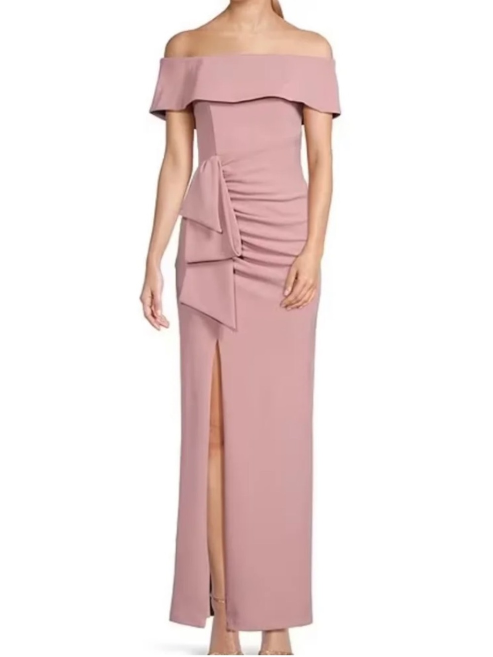 NWT Xscape Sz 6 Rose Ruched Scuba Crepe Off-Shoulder Maxi Gown Dress Ret $238!